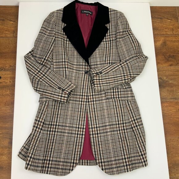 Vintage J. Peterman Wool Plaid Edwardian Coat Velvet Collar Sz 8 - Picture 12 of 16